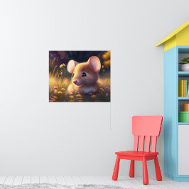 Niedliche kleine Maus auf der Blume, Kinder Poster