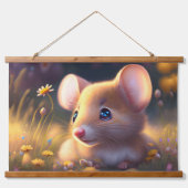 Niedliche kleine Maus auf einer Blume Wandteppich Mit Holzrahmen (Vorne)