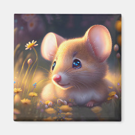 Niedliche kleine Maus auf einer Blumenwiese Magnet