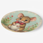 Niedliche kleine Maus mit Fliege Pappteller (Schrägansicht)