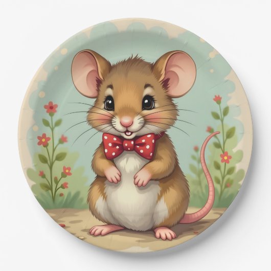 Niedliche kleine Maus mit Fliege Pappteller (Vorderseite)