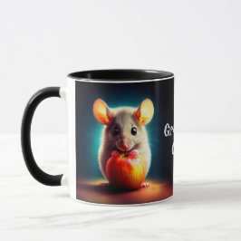 Niedliche kleine Maus mit glänzender Apfelküche Tasse