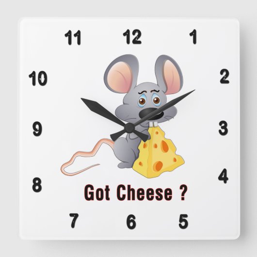 Niedliche kleine Maus mit Käsesatz GOT CHEESE Quadratische Wanduhr (Vorderseite)