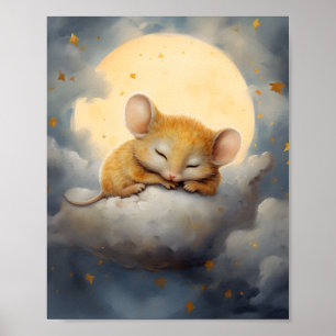 Niedliche kleine Maus schläft auf einer Wolke Poster