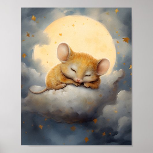 Niedliche kleine Maus schläft auf einer Wolke Poster (Vorne)