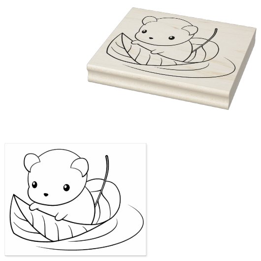 Niedliche kleine Maus schwimmt auf einer linken Fa Gummistempel (Stempel)