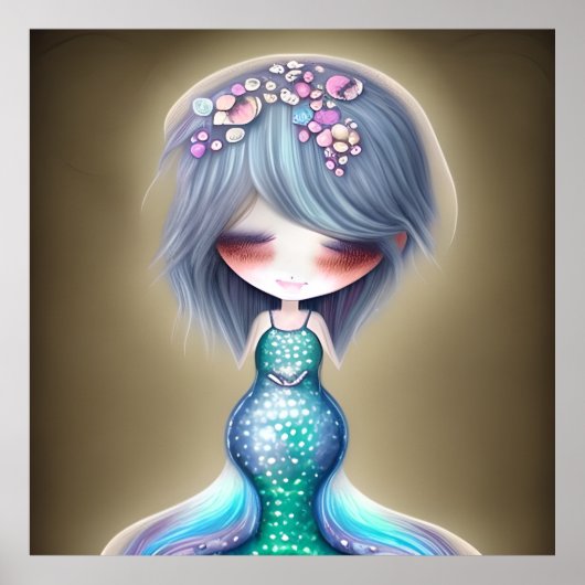 Niedliche kleine Meerjungfrau aquamarine Blume Ges Poster (Vorne)