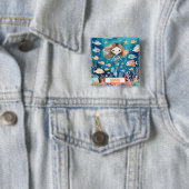 Niedliche kleine Meerjungfrau mit Korallenfisch Button (Beispiel)