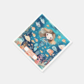 Niedliche kleine Meerjungfrau mit Korallenfisch Serviette (Ecke)