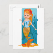 Niedliche kleine Meerjungfrau mit rotem Haar und b Postkarte (Vorne/Hinten)