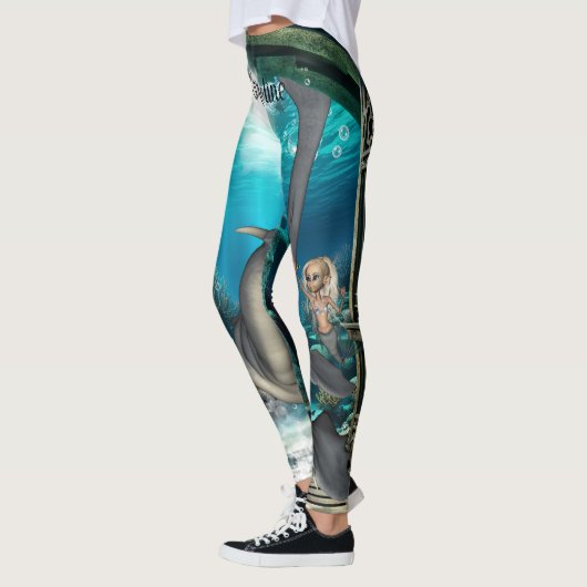 Niedliche kleine Meerjungfrau mit Seadragon. Leggings (Links)