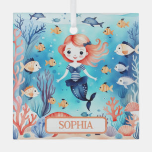 Niedliche kleine Meerjungfrau Personalisiert Ornament Aus Glas