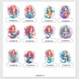 Niedliche kleine Meerjungfrauen mit Kindernamen un Aufkleber