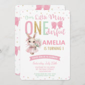 Niedliche Kleine Miss ONEderful 1. Geburtstag Bunn Einladung (Vorne/Hinten)