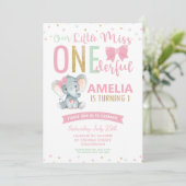 Niedliche kleine Miss ONEderful 1. Geburtstag Elef Einladung (Stehend Vorderseite)