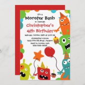 NIEDLICHE Kleine Monster Bash Geburtstagsparty Einladung (Vorne/Hinten)