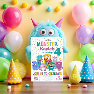 Niedliche Kleine Monster Farbenfrohe Kindergeburts Einladung