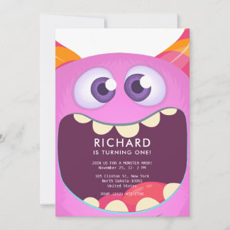 Niedliche Kleine Monster Pink Geburtstagsparty Einladung