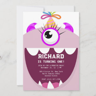Niedliche Kleine Monster Pink Geburtstagsparty Einladung