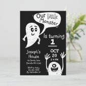 Niedliche Kleine Monsterjungen Einladung zum erste (Stehend Vorderseite)