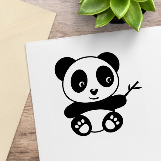Niedliche kleine Panda mit einem Bambus-Stick Gummistempel