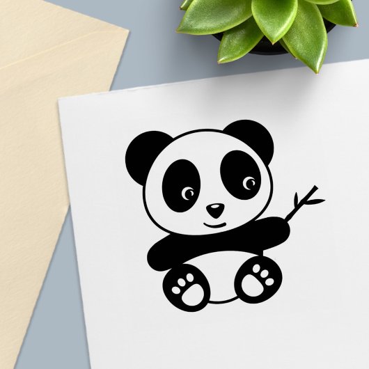 Niedliche kleine Panda mit einem Bambus-Stick Permastempel