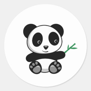 Niedliche kleine Panda mit einem Bambushecker Runder Aufkleber