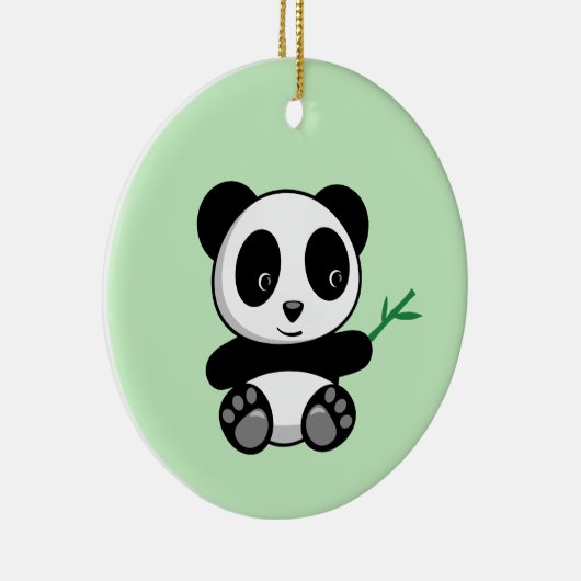 Niedliche kleine Panda mit einem Bambuskick auf Gr Keramik Ornament (Rechts)