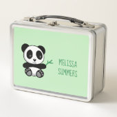 Niedliche kleine Panda mit einem Bambuskick auf Gr Metall Brotdose (Vorderseite)