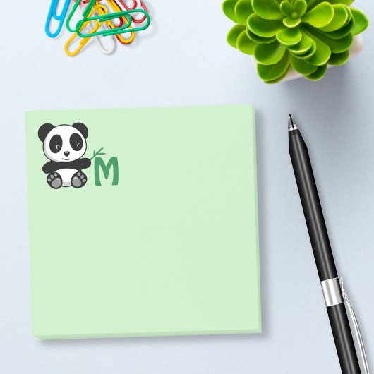 Niedliche kleine Panda mit einem Bambusklebemonogr Post-it Klebezettel