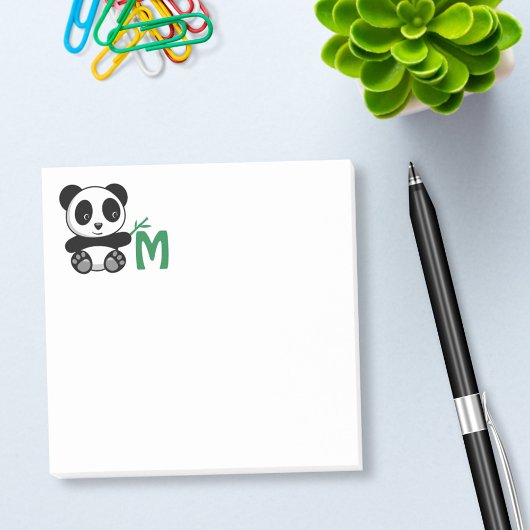 Niedliche kleine Panda mit einem Bambusklebemonogr Post-it Klebezettel