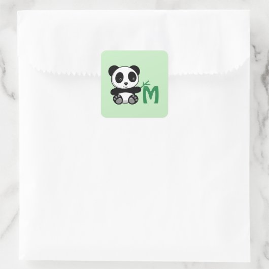 Niedliche kleine Panda mit einem Bambusklebemonogr Quadratischer Aufkleber (Tasche)