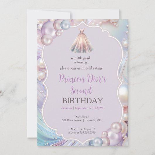 niedliche kleine Perle 2. Geburtstag Einladung (Vorderseite)