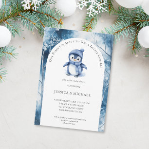 Niedliche kleine Pinguin Winter Woodland Babydusch Einladung