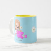 Niedliche kleine Prinzessin mit Blume auf Light Bl Zweifarbige Tasse (Vorderseite Links)