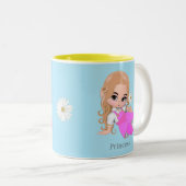 Niedliche kleine Prinzessin mit Blume auf Light Bl Zweifarbige Tasse (VorderseiteRechts)