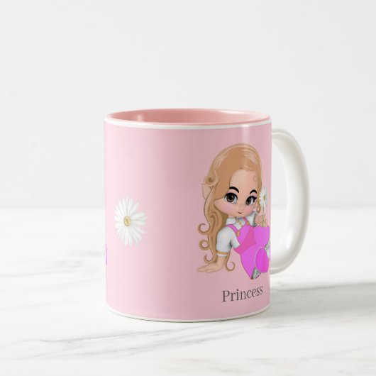 Niedliche kleine Prinzessin mit Daisy-Blume auf Ro Zweifarbige Tasse (VorderseiteRechts)