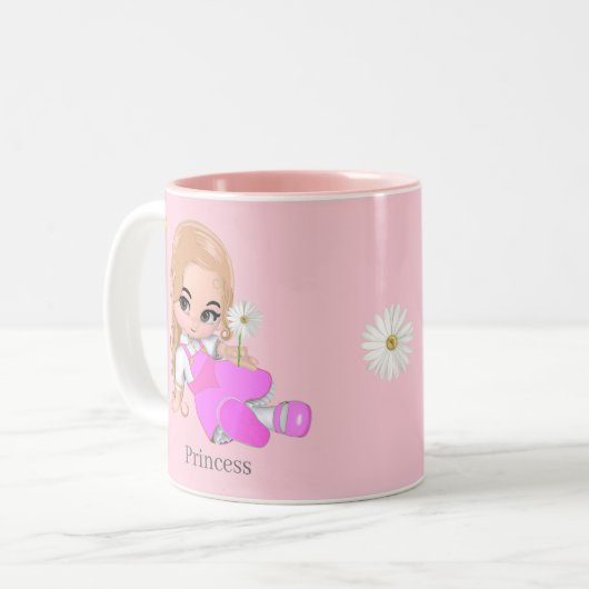 Niedliche kleine Prinzessin mit Daisy-Blume auf Ro Zweifarbige Tasse (Vorderseite Links)
