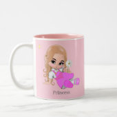 Niedliche kleine Prinzessin mit Daisy-Blume auf Ro Zweifarbige Tasse (Links)