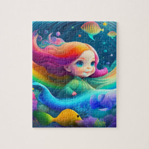 Niedliche kleine Prinzessin mit Fisch Puzzle