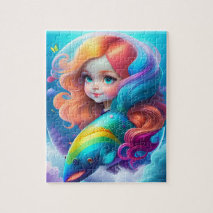 Niedliche kleine Prinzessin mit Regenbogen Puzzle