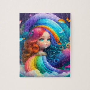Niedliche kleine Prinzessin mit Regenbogen Puzzle