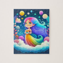 Niedliche kleine Prinzessin mit Regenbogen Puzzle