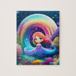 Niedliche kleine Prinzessin mit Regenbogen Puzzle