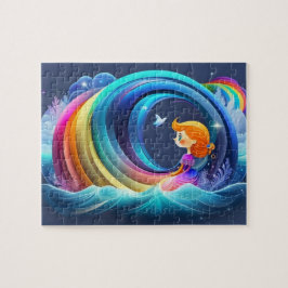 Niedliche kleine Prinzessin mit Regenbogen Puzzle