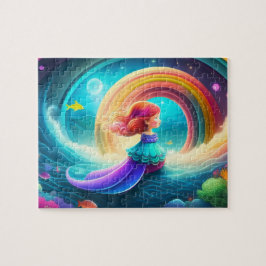 Niedliche kleine Prinzessin mit Regenbogen Puzzle