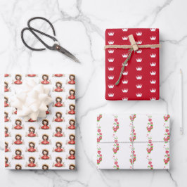Niedliche kleine Prinzessin mit rotem Kleid Geschenkpapier Set