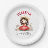 Niedliche kleine Prinzessin mit rotem Kleid Pappteller (Vorderseite)