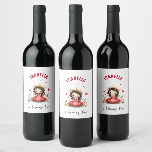 Niedliche kleine Prinzessin mit rotem Kleid Weinetikett (Flaschen)