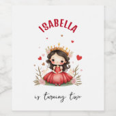 Niedliche kleine Prinzessin mit rotem Kleid Weinetikett (Einzelnes Label)